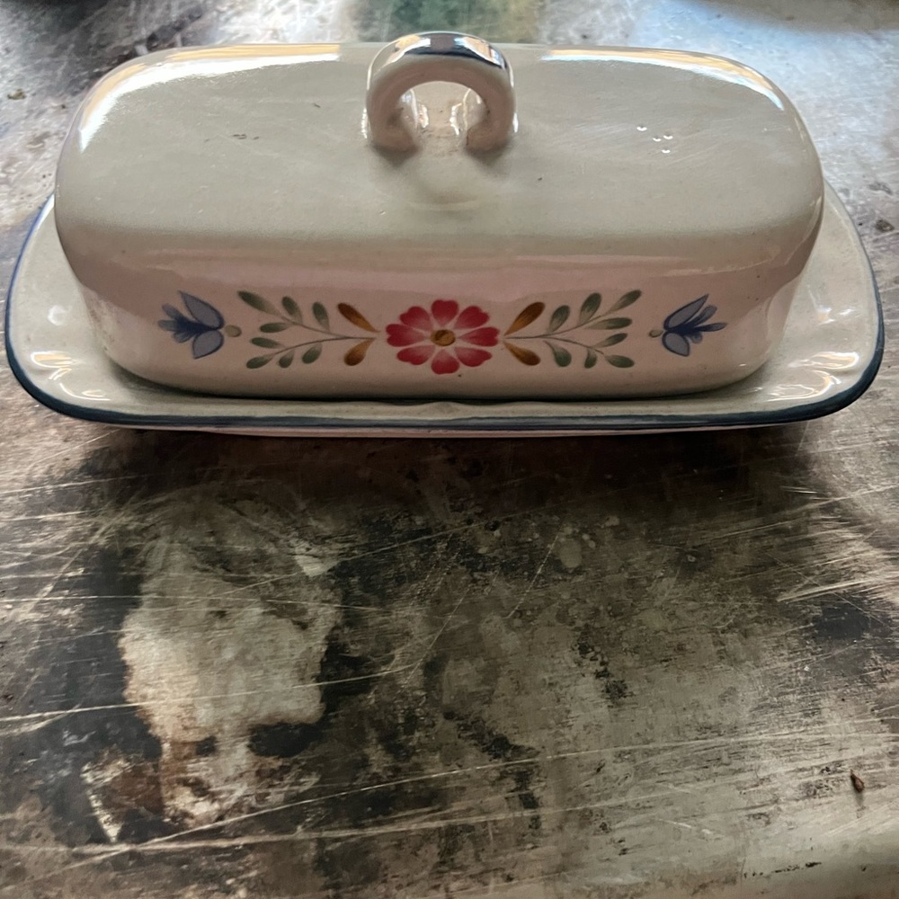 International Heritage Covered Butter Dish in the American Patchwork pattern